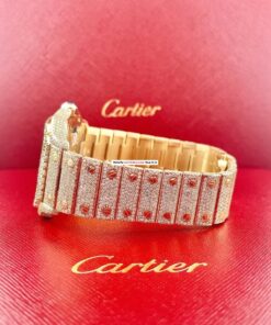 buy replica Cartier Santos Men's Custom 39.8mm 18k Yellow Gold Watch Iced Out w/25ct Diamonds